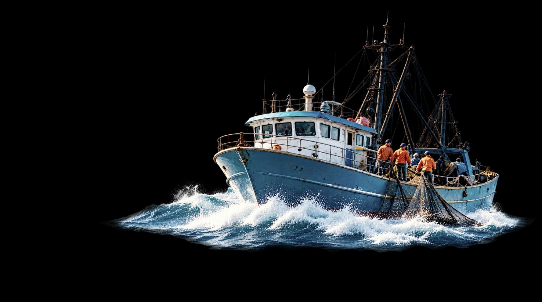 Pikkie fishing trawler hauling in its nets at sea
